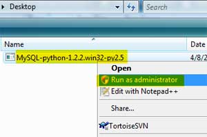 Install MySQL for Python as administrator Install MySQL for Python as administrator