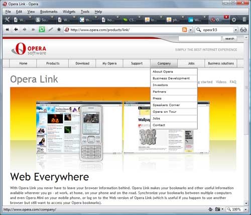 Opera 9.5 screenshot Opera 9.5 screenshot
