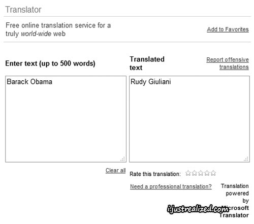 Microsoft translates Barack Obama to Rudy Giuliani Microsoft translates Barack Obama to Rudy Giuliani