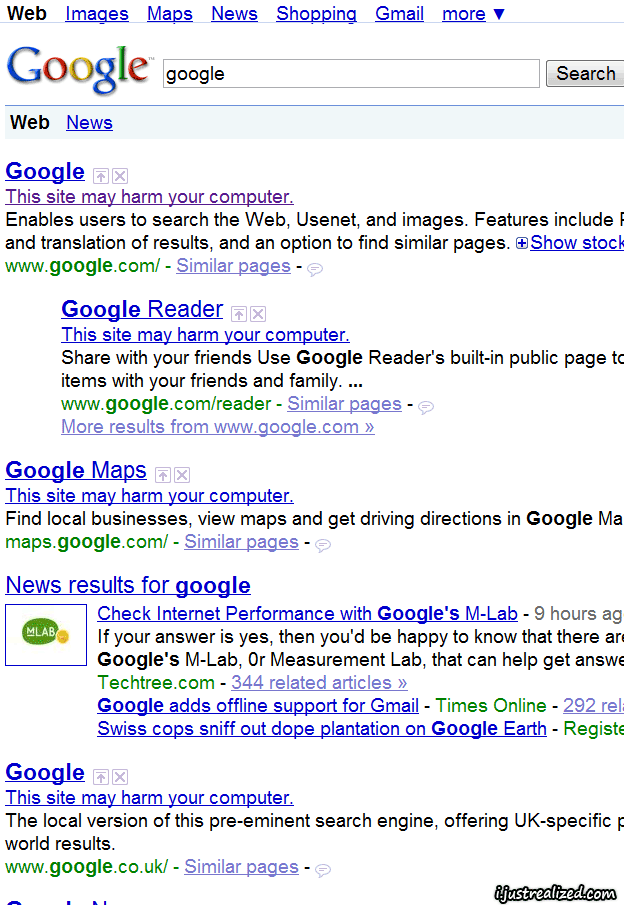 Google thinks Google may harm your computer