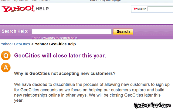 Geocities Under Construction. Anyway, GeoCities is shutting