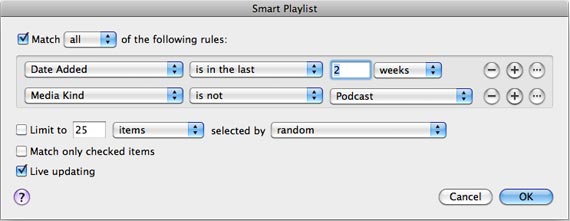 Smart playlist in iTunes Smart playlist in iTunes